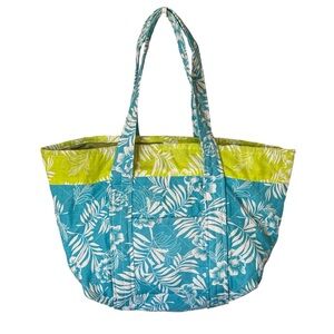 Orvis Vintage Blue and Lime Floral Tote Bag - Lightweight Women’s Beach Tote